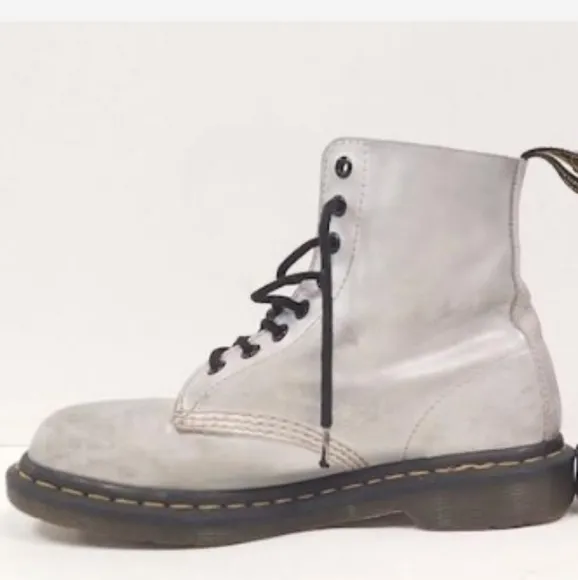 Dr Martens Silver Holographic Pascal Lace Up Combat Boots Shoes - 8 US 39 EU