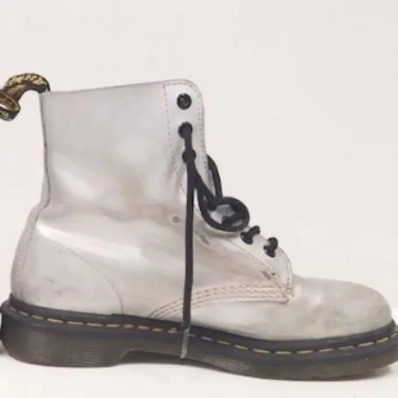 Dr Martens Silver Holographic Pascal Lace Up Combat Boots Shoes - 8 US 39 EU