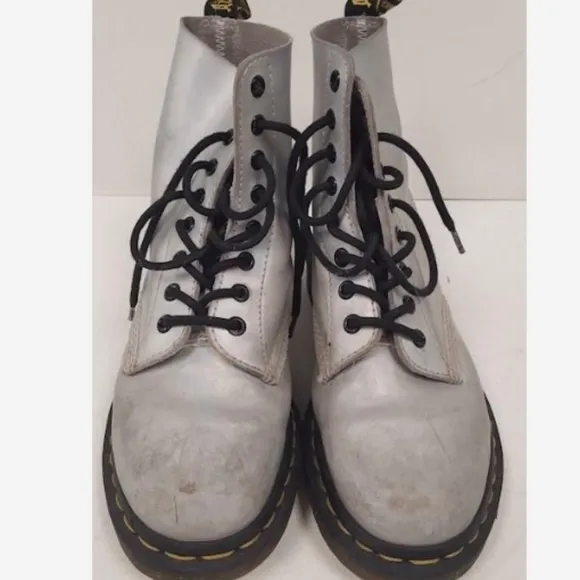Dr Martens Silver Holographic Pascal Lace Up Combat Boots Shoes - 8 US 39 EU