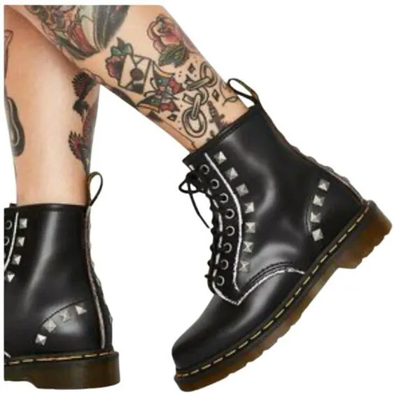 Dr. Martens Studded 1460 Black Smooth Leather Boots Women Size 9 (Mens 8 EU 41)