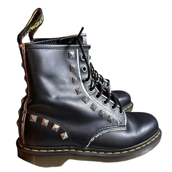 Dr. Martens Studded 1460 Black Smooth Leather Boots Women Size 9 (Mens 8 EU 41)