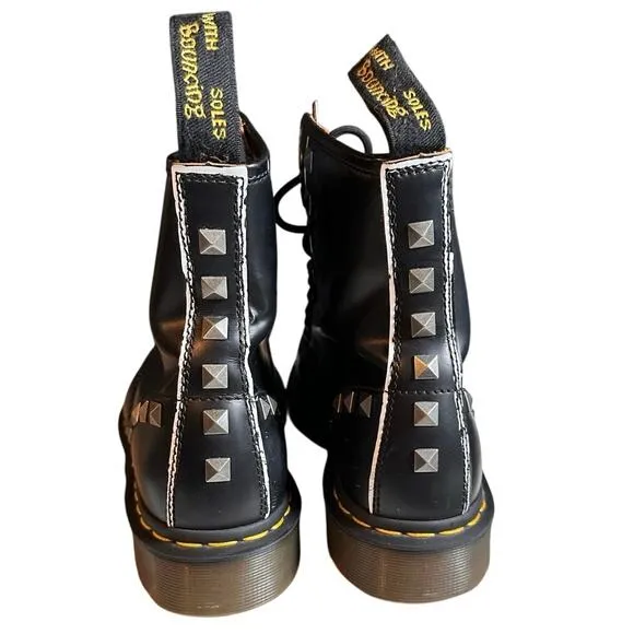 Dr. Martens Studded 1460 Black Smooth Leather Boots Women Size 9 (Mens 8 EU 41)