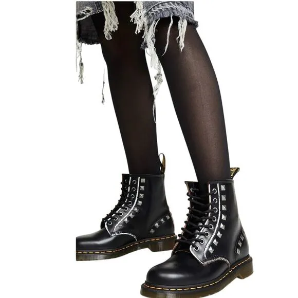 Dr. Martens Studded 1460 Black Smooth Leather Boots Women Size 9 (Mens 8 EU 41)