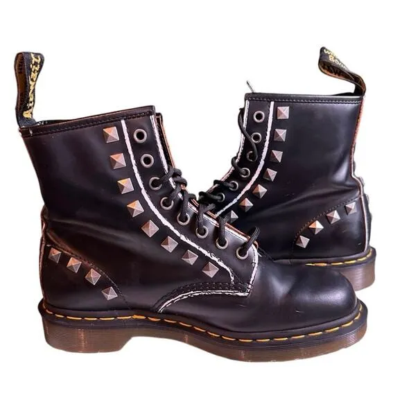 Dr. Martens Studded 1460 Black Smooth Leather Boots Women Size 9 (Mens 8 EU 41)