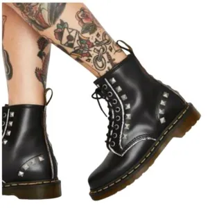 Dr. Martens Studded 1460 Black Smooth Leather Boots Women Size 9 (Mens 8 EU 41)