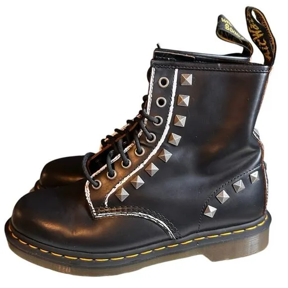 Dr. Martens Studded 1460 Black Smooth Leather Boots Women Size 9 (Mens 8 EU 41)