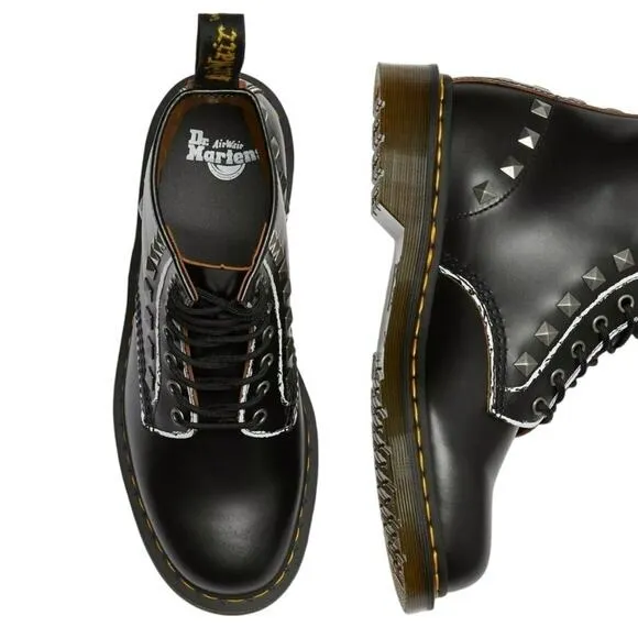 Dr. Martens Studded 1460 Black Smooth Leather Boots Women Size 9 (Mens 8 EU 41)