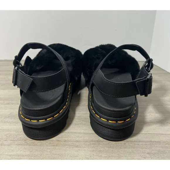 Dr Martens VOSS II Fluffy BlkHydro Leather &amp; Milo Fur SandalsUS 10  UK 8 NEW