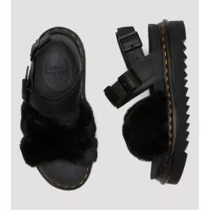 Dr Martens VOSS II Fluffy BlkHydro Leather &amp; Milo Fur SandalsUS 10  UK 8 NEW