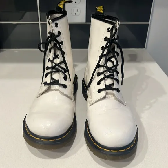 Dr. Martens White 1460 W Smooth Leather Lace Up Boots