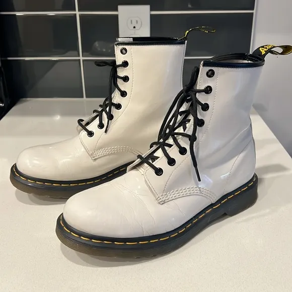 Dr. Martens White 1460 W Smooth Leather Lace Up Boots