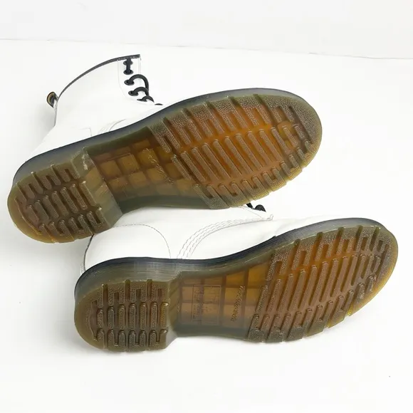 DR. MARTENS White Leather Lace Up Combat Boots, Size 7