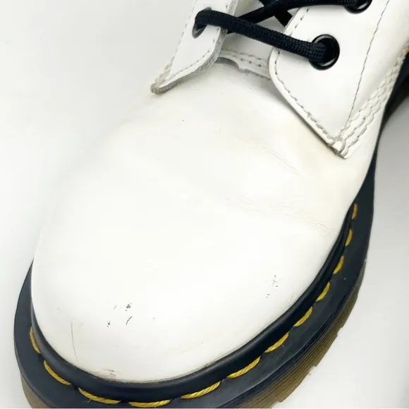 DR. MARTENS White Leather Lace Up Combat Boots, Size 7