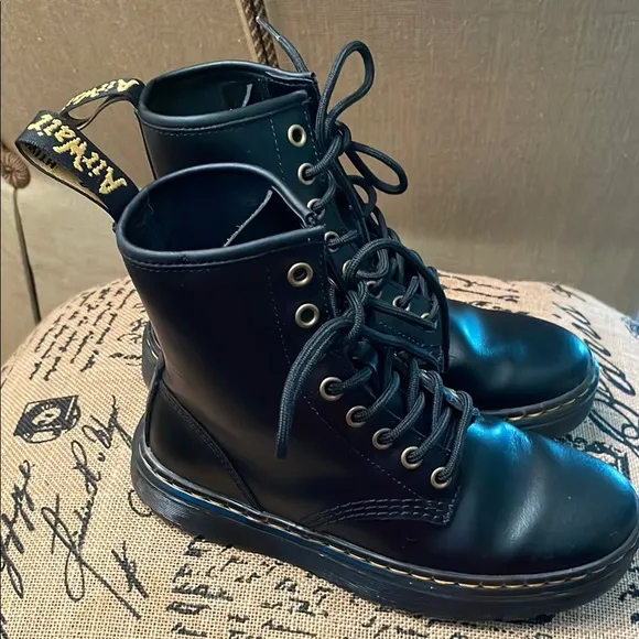 Dr Martens Zavala Black Leather Lace-Up Boots Kids