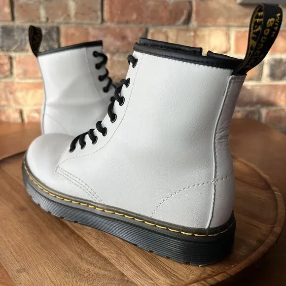 Dr Martens Zavala J White Lace Up Combat Boots Shoes Youth 3