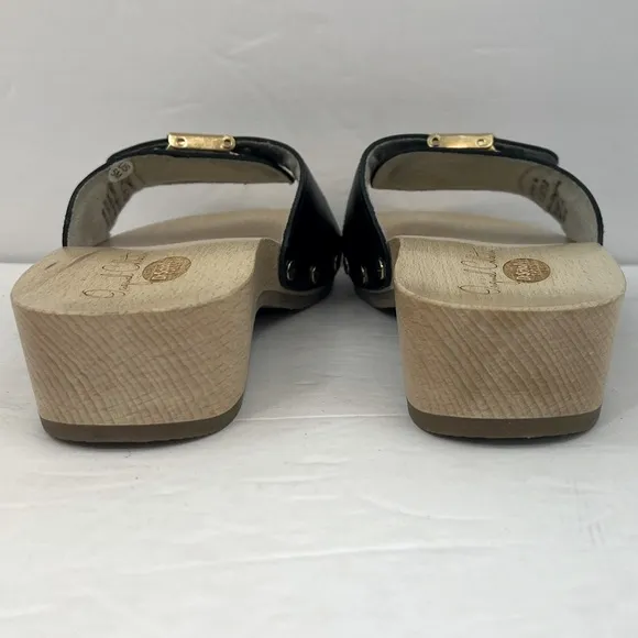 Dr Scholl’s ORIGINAL COLLECTION, BLACK, ADJUSTABLE TOP STRAP, WOODEN SOLE,SIZE 5