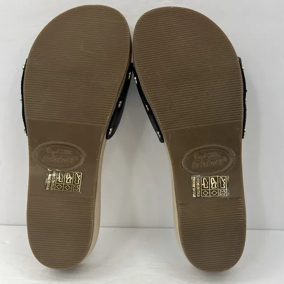 Dr Scholl’s ORIGINAL COLLECTION, BLACK, ADJUSTABLE TOP STRAP, WOODEN SOLE,SIZE 5