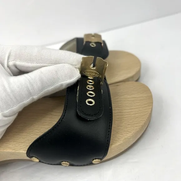 Dr Scholl’s ORIGINAL COLLECTION, BLACK, ADJUSTABLE TOP STRAP, WOODEN SOLE,SIZE 5