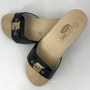 Dr Scholl’s ORIGINAL COLLECTION, BLACK, ADJUSTABLE TOP STRAP, WOODEN SOLE,SIZE 5