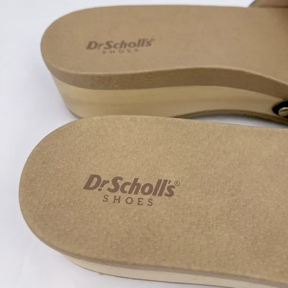 Dr Scholl’s SHOES, NAVY BLUE LEATHER TOP, ADJUSTABLE TOP STRAP, WOODEN SOLE, 10M