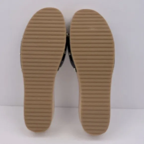 Dr Scholl’s SHOES, NAVY BLUE LEATHER TOP, ADJUSTABLE TOP STRAP, WOODEN SOLE, 10M