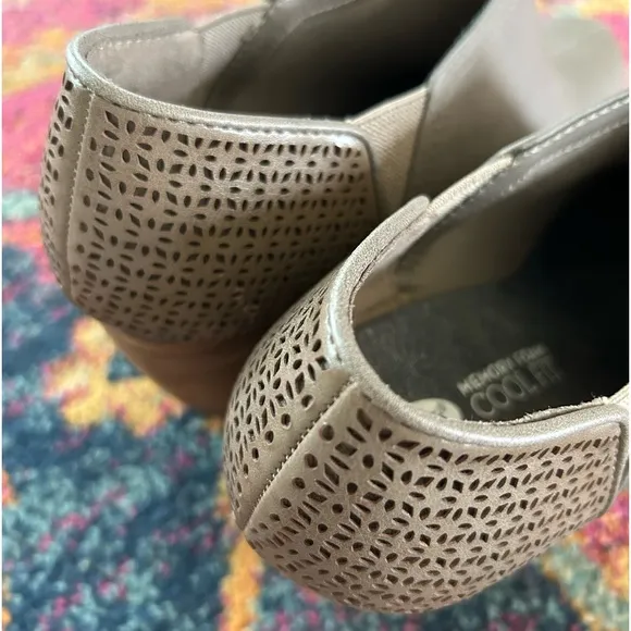 Dr. Scholl’s | Women’s taupe faux leather Harlow ankle boot, stacked heels, 8.5