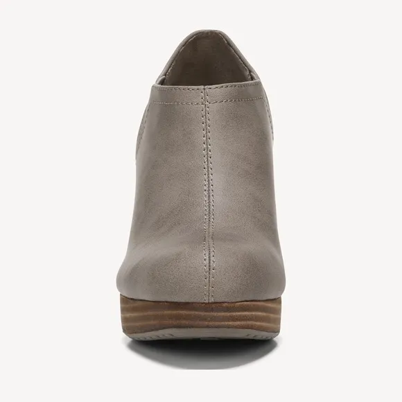 Dr. Scholl’s | Women’s taupe faux leather Harlow ankle boot, stacked heels, 8.5