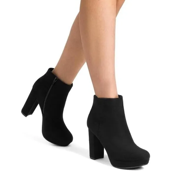 Dream Paris Women's Black Faux Suede Stomp High Heel Polyurethane Ankle Boots