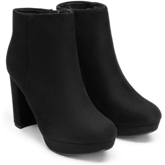 Dream Paris Women's Black Faux Suede Stomp High Heel Polyurethane Ankle Boots