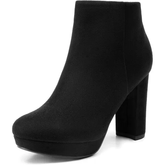 Dream Paris Women's Black Faux Suede Stomp High Heel Polyurethane Ankle Boots