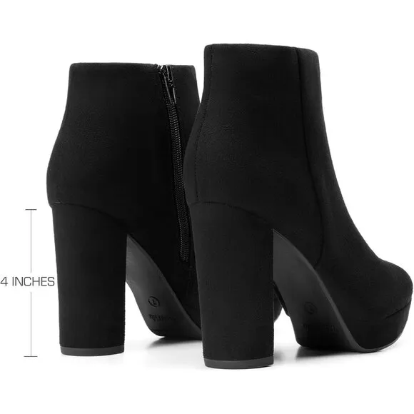 Dream Paris Women's Black Faux Suede Stomp High Heel Polyurethane Ankle Boots