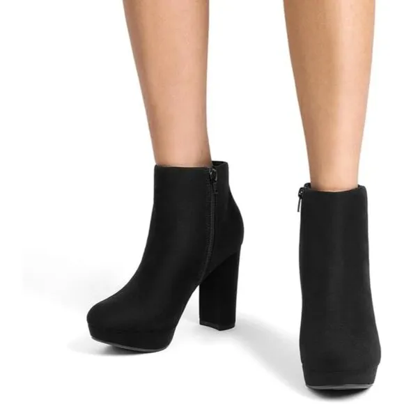 Dream Paris Women's Black Faux Suede Stomp High Heel Polyurethane Ankle Boots