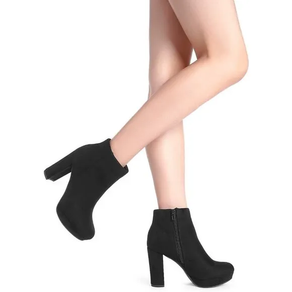 Dream Paris Women's Black Faux Suede Stomp High Heel Polyurethane Ankle Boots