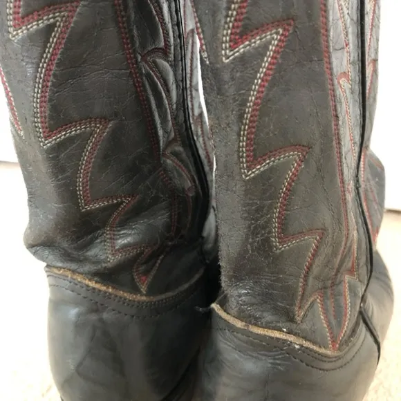 Durango Cowboy Boots Dark Gray Red Contrast Stitching Mens Size 9.5 EE Western