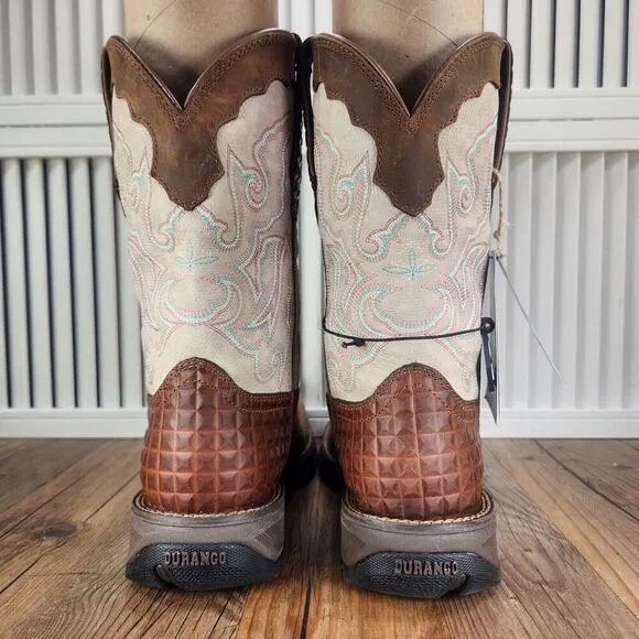 Durango Lady Rebel 10&quot; Cowgirl Boots Women 9.5M Brown Cream Composite Toe Saddle