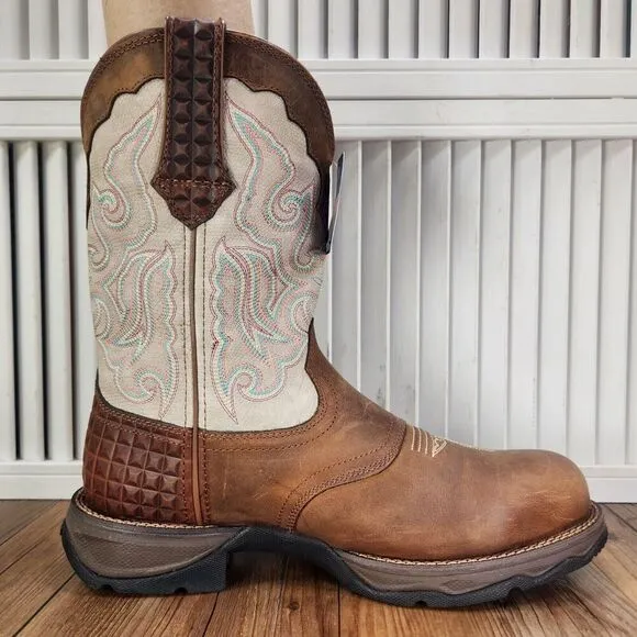 Durango Lady Rebel 10&quot; Cowgirl Boots Women 9.5M Brown Cream Composite Toe Saddle