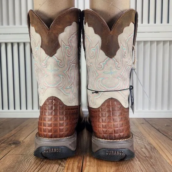 Durango Lady Rebel 10&quot; Cowgirl Boots Women 9.5M Brown Cream Composite Toe Saddle