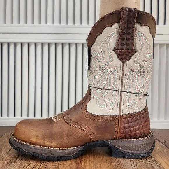 Durango Lady Rebel 10&quot; Cowgirl Boots Women 9.5M Brown Cream Composite Toe Saddle