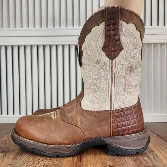 Durango Lady Rebel 10&quot; Cowgirl Boots Women 9.5M Brown Cream Composite Toe Saddle