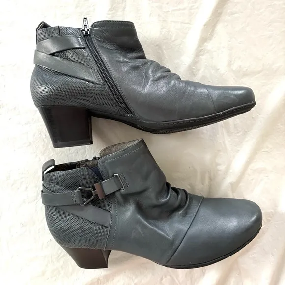 Earth Leather Calgary Ankle Boots Halifax heel zip grayish blue SZ 11 NWOT