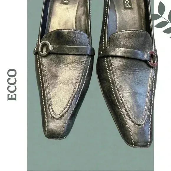 Ecco Black Leather Slip On Shoe with Heel Buckle Detail Size 41