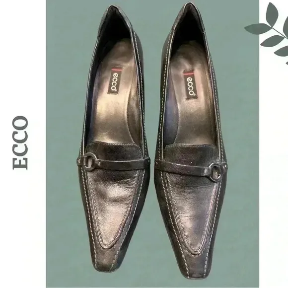 Ecco Black Leather Slip On Shoe with Heel Buckle Detail Size 41