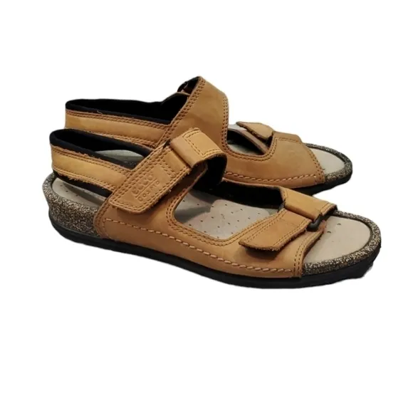 Ecco Comfort Outdoor Hook&amp;loop Leather Sandals Wedge Shoes sz 41/10-10.5