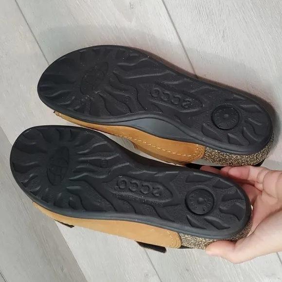 Ecco Comfort Outdoor Hook&amp;loop Leather Sandals Wedge Shoes sz 41/10-10.5