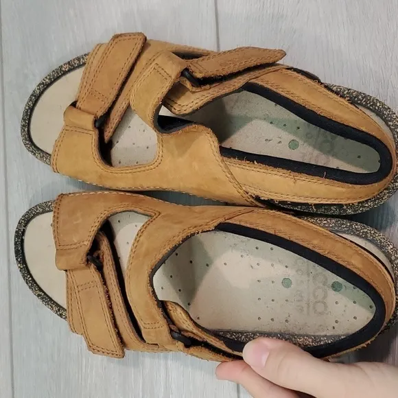 Ecco Comfort Outdoor Hook&amp;loop Leather Sandals Wedge Shoes sz 41/10-10.5