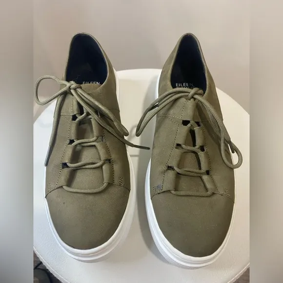 Eileen Fisher Womens Prescot Sneaker olive green Nubuck Platform Lace Up Shoe