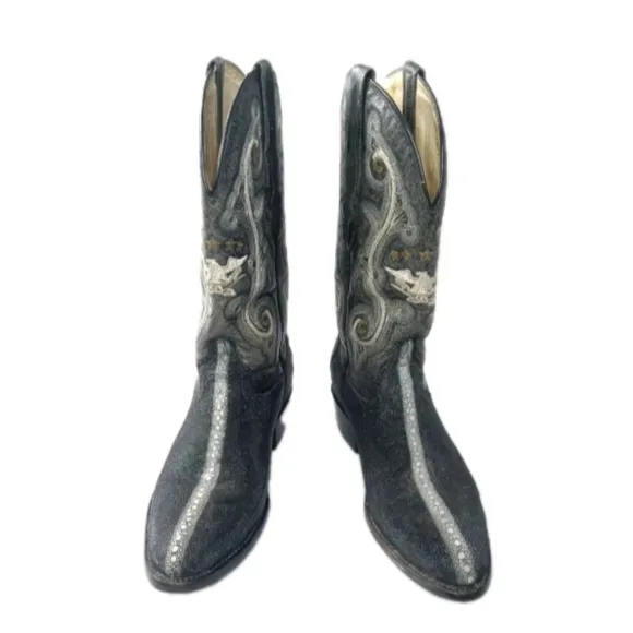 El General 1901 Exotic Stingray Western Cowboy Boots Women's Sz 7 Black Leather