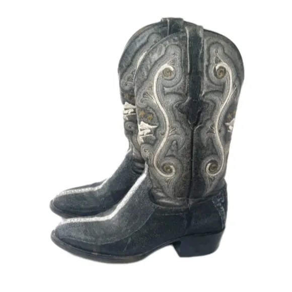El General 1901 Exotic Stingray Western Cowboy Boots Women's Sz 7 Black Leather