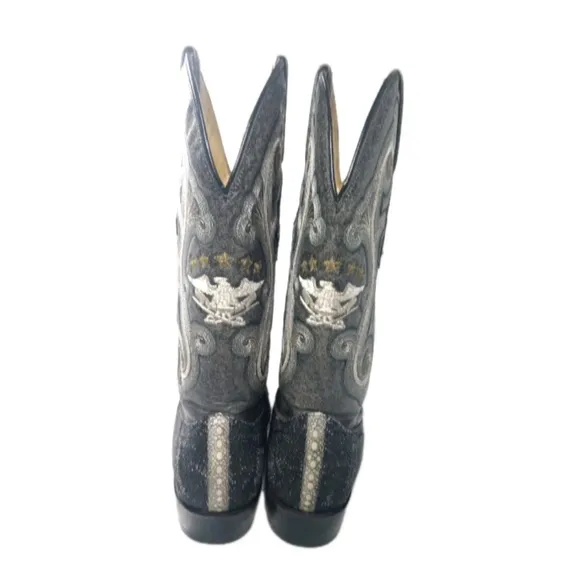 El General 1901 Exotic Stingray Western Cowboy Boots Women's Sz 7 Black Leather