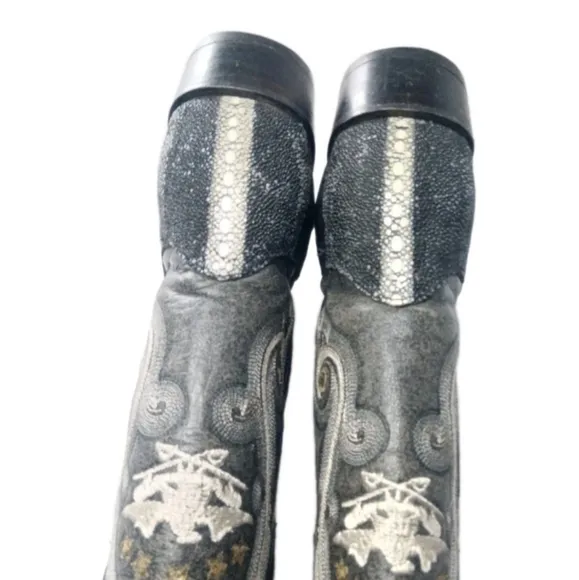 El General 1901 Exotic Stingray Western Cowboy Boots Women's Sz 7 Black Leather